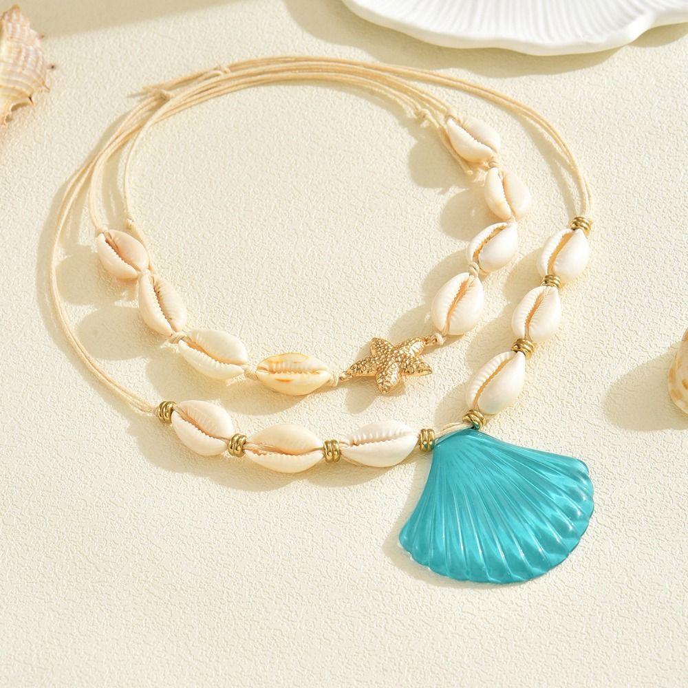Pentagram Pendant Exaggerated Shell Pendant Necklace Sea Series Double Layered Choker Jewelry Gift