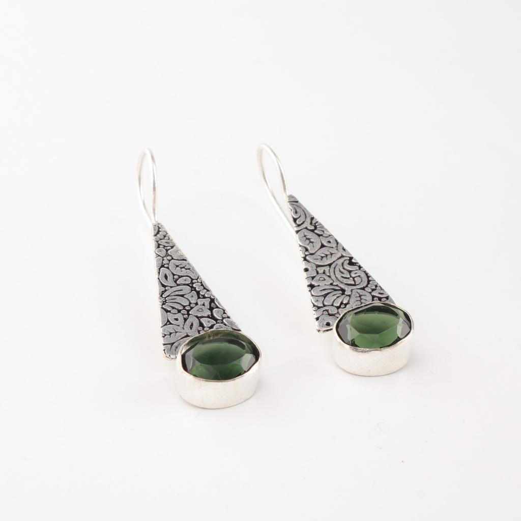 Natürlicher grüner Turmalin Edelstein 925 Sterlingsilber Schmuck Handgefertigte Ohrringe 1,9" EE-165-11
