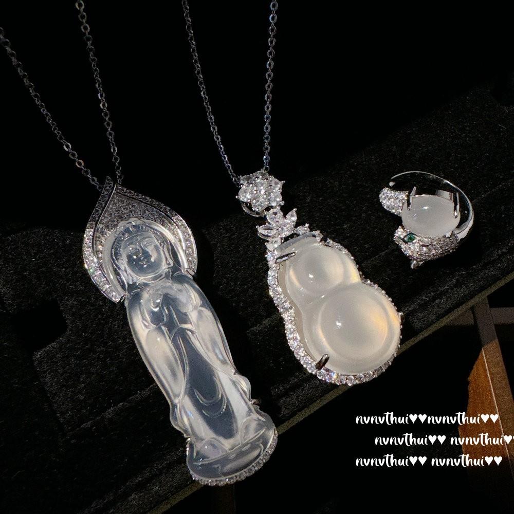 Lychee Frozen White Chalcedony, Gourd Gem Necklace, Water Spirit, 18K Gold Plated, High Ice Chalcedony Cheetah, Ring