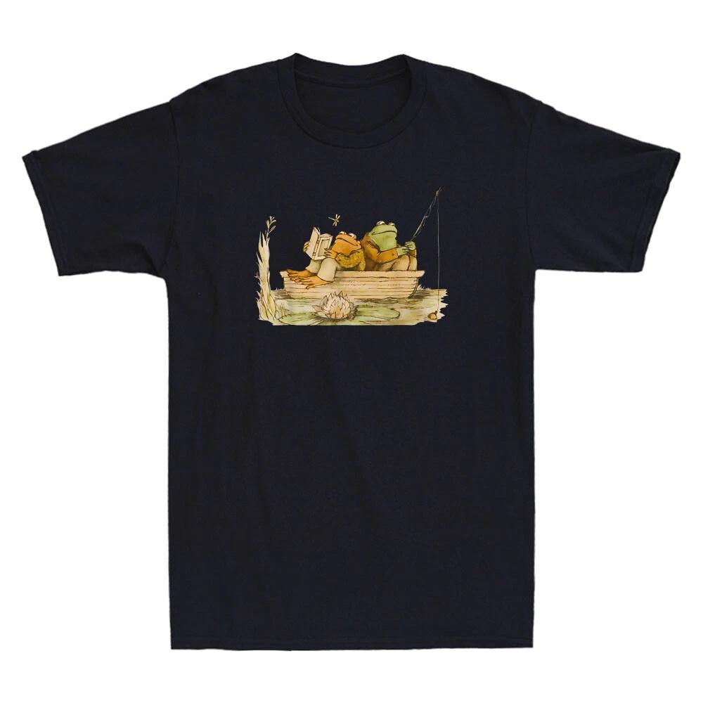 Frog Toad Fishing Funny Frog Reading Books Meme Retro Men s Short Sleeve T-Shirt S