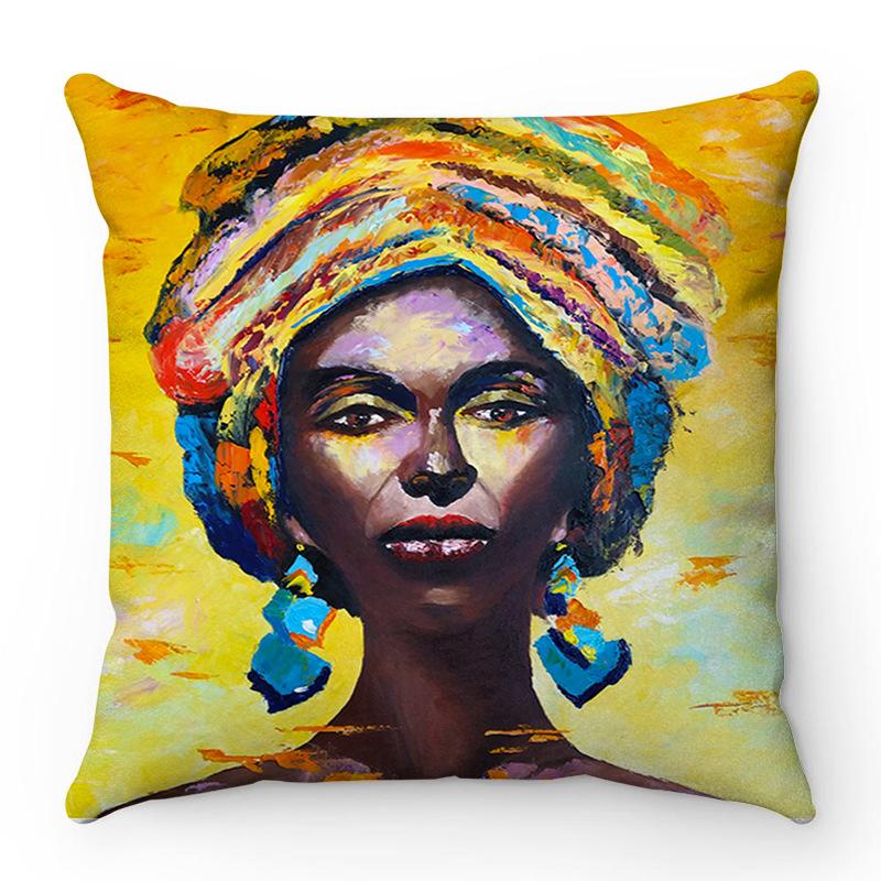 Oil Painting Of An African Woman Digital Printing Short Plush Pillow Covers For Car Sofa Office Cushion Cover Home Goods 60X60Cm