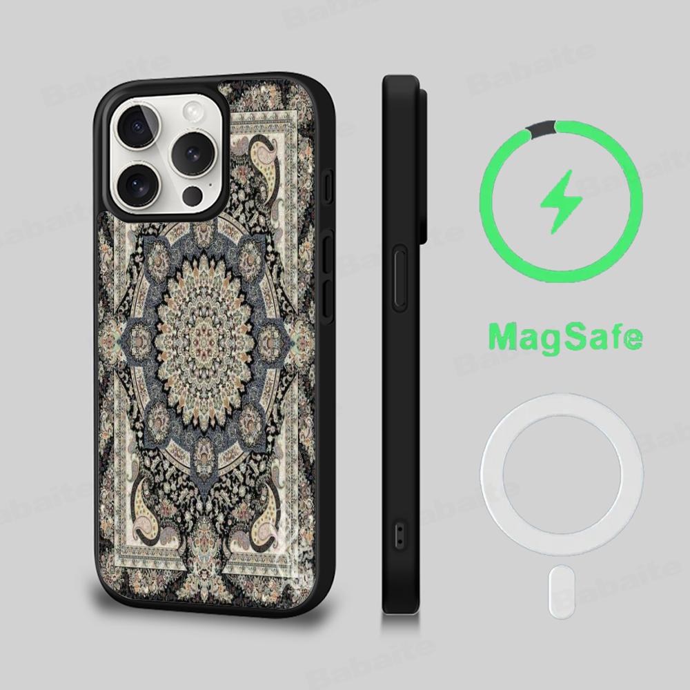 

Persian Carpet Floral Pattern Phone Case Magnetic Case For IPhone 16 14 13 12 11 15 Pro Max Plus For Magsafe Wireless Charge iPhone 15 Pro