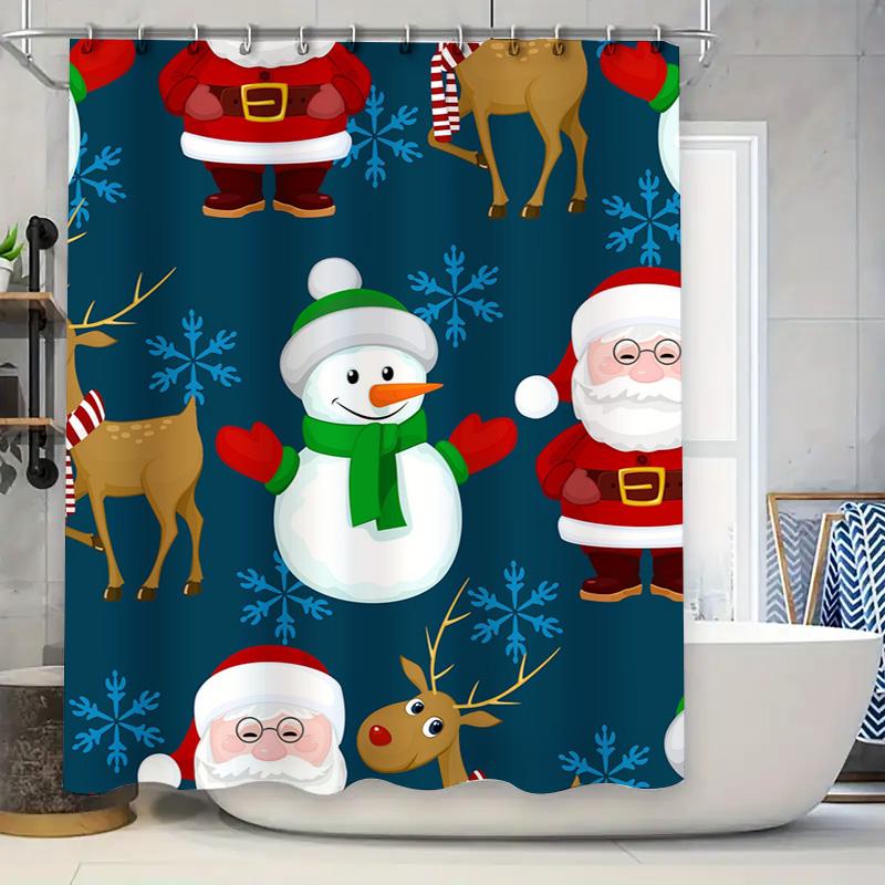 Tu Christmas Shower Curtain Santa Claus Reindeer Holiday Bathroom Decor Festive Winter Themed Waterproof Fabric Home Decor Gift