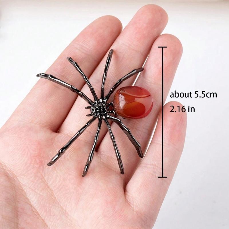1PC Natural Crystal Rolling Stone Spider Ornament - Authentic Black Metal Gothic With, Serving As a Live Visual Decoration