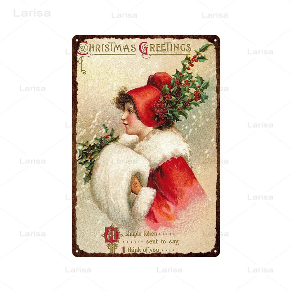 Christmas Vintage Tin Sign Santa Claus Plaque Metal Retro Plate Poster for Club Living Room Kitchen Home Wall Art Decoration