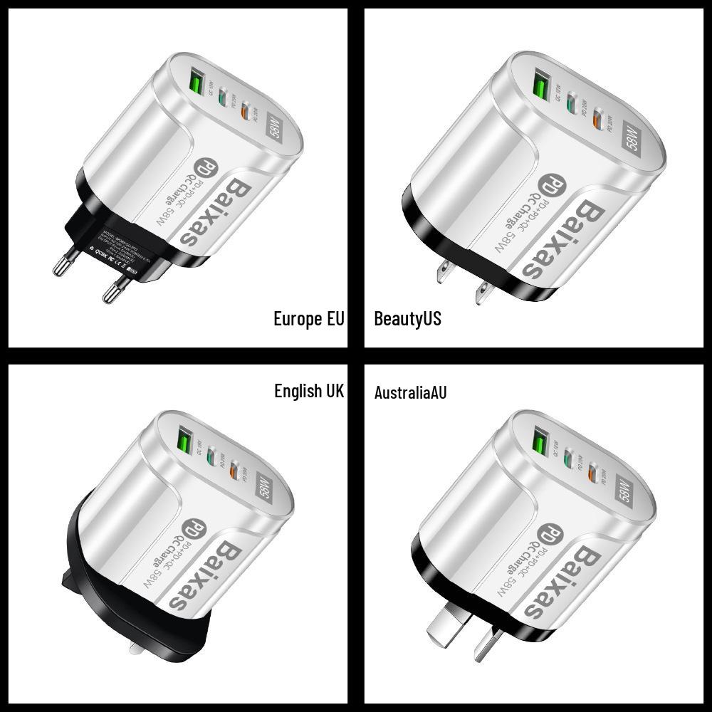 58W Dual Fast Charger with 2PD+QC3.0 - EU, US, UK, AU Plug