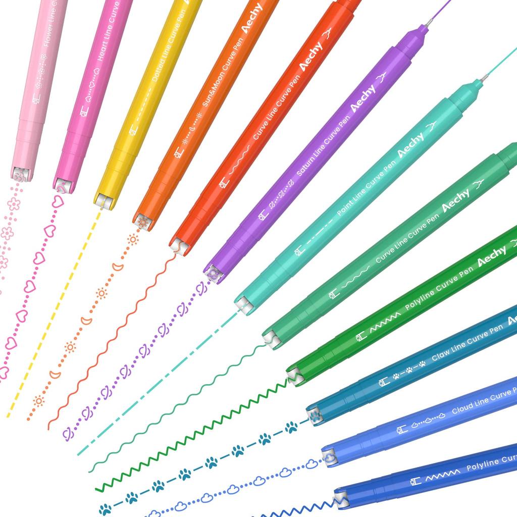 Aechy Curved Color Pen Set with Dual Tip and Fine 10 Roller Perfect for Making 10 Pens, Water-Based Highlighters, 12-Piece Tip, Stamps, Quick-Drying,