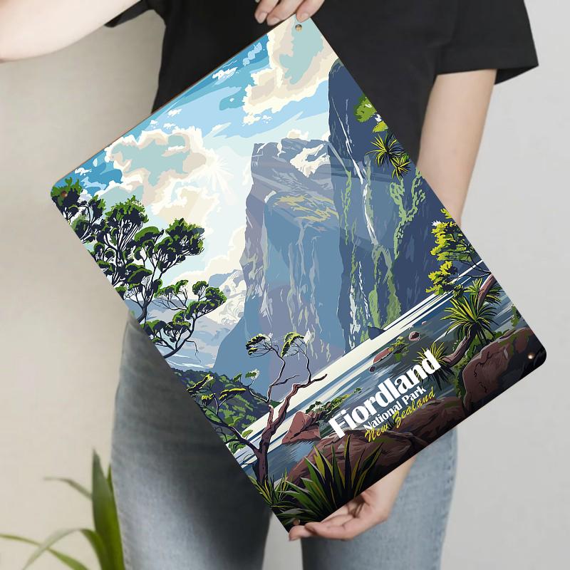 

New Zealand Milford Sound Landscape Metal Wall Art Vintage Travel Souvenir Home Decor Poster 20x30cm（7.8x11.8inch）