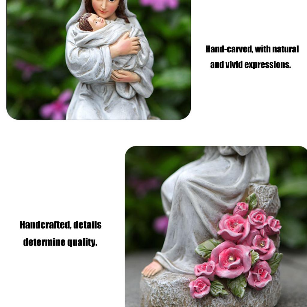 Holy Mother and Baby Family Resins Figure with LED Light Religious Home Decors Inspirational Christmas or Faith Gift