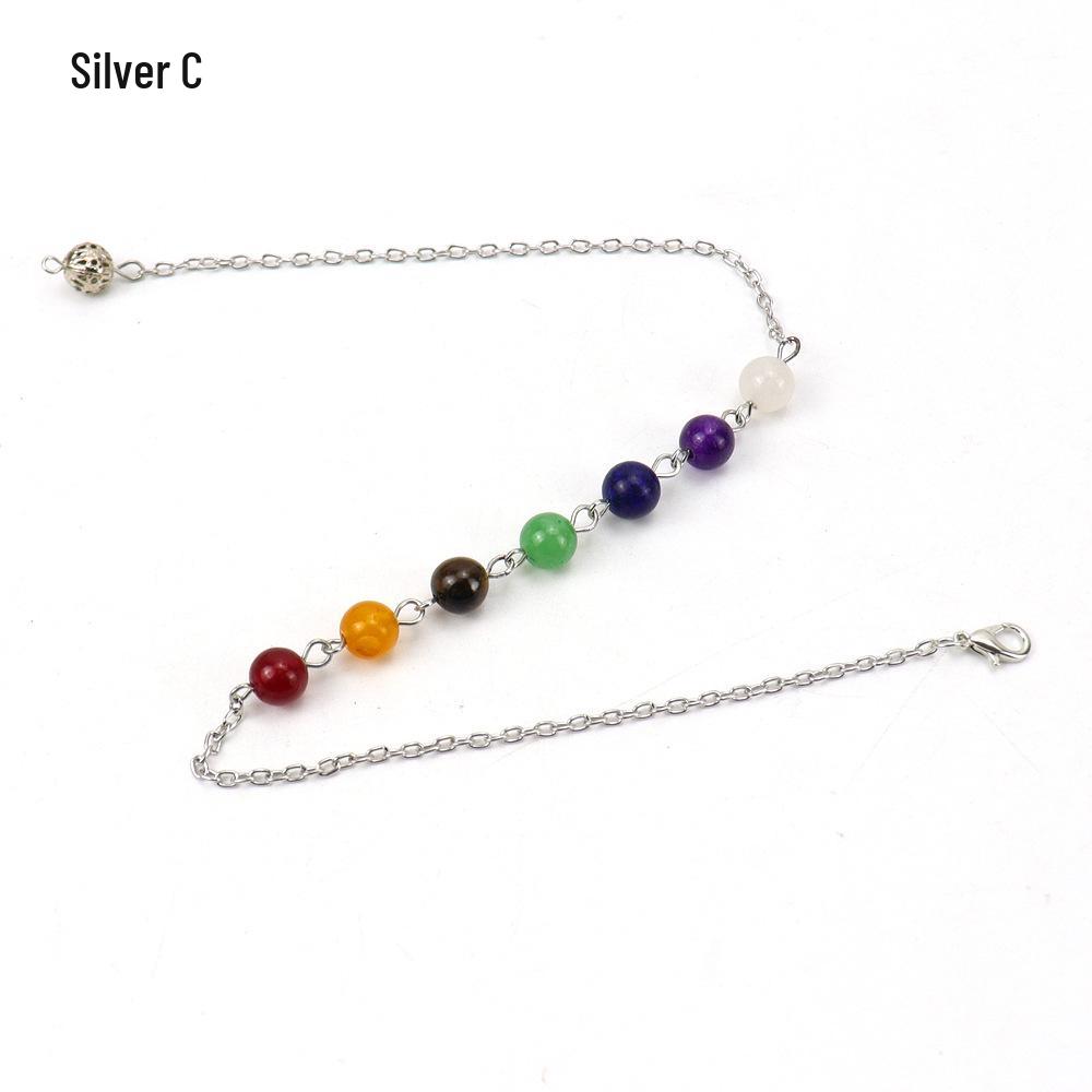 Seven-Color Stone Bead Pendant Yoga Mala Necklace with Charm