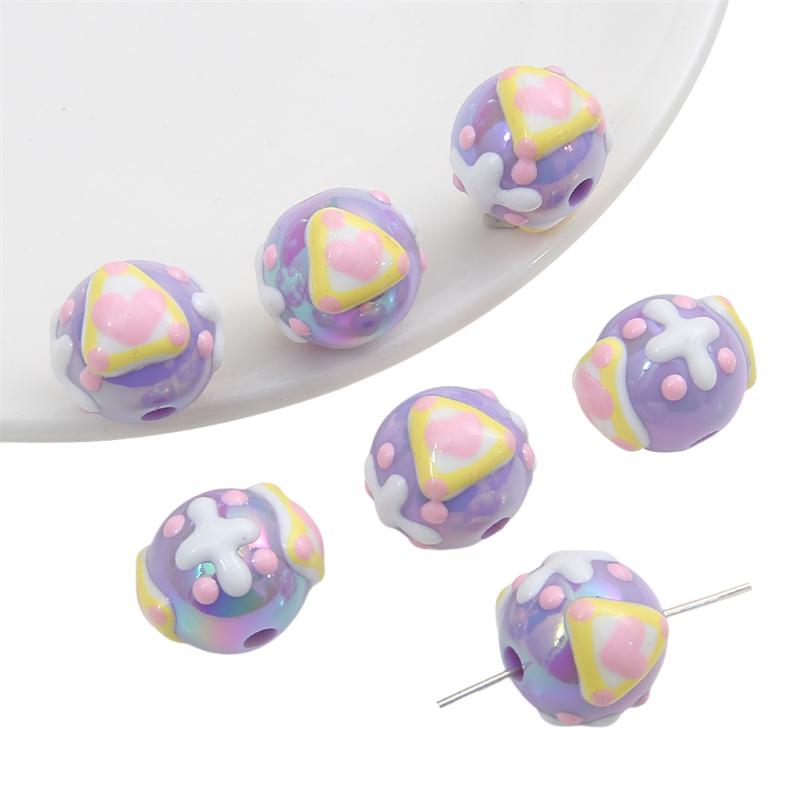 Hand-drawn Acrylic Beads Cute 16mm Spacer Charms for Keychain Jewelry DIY