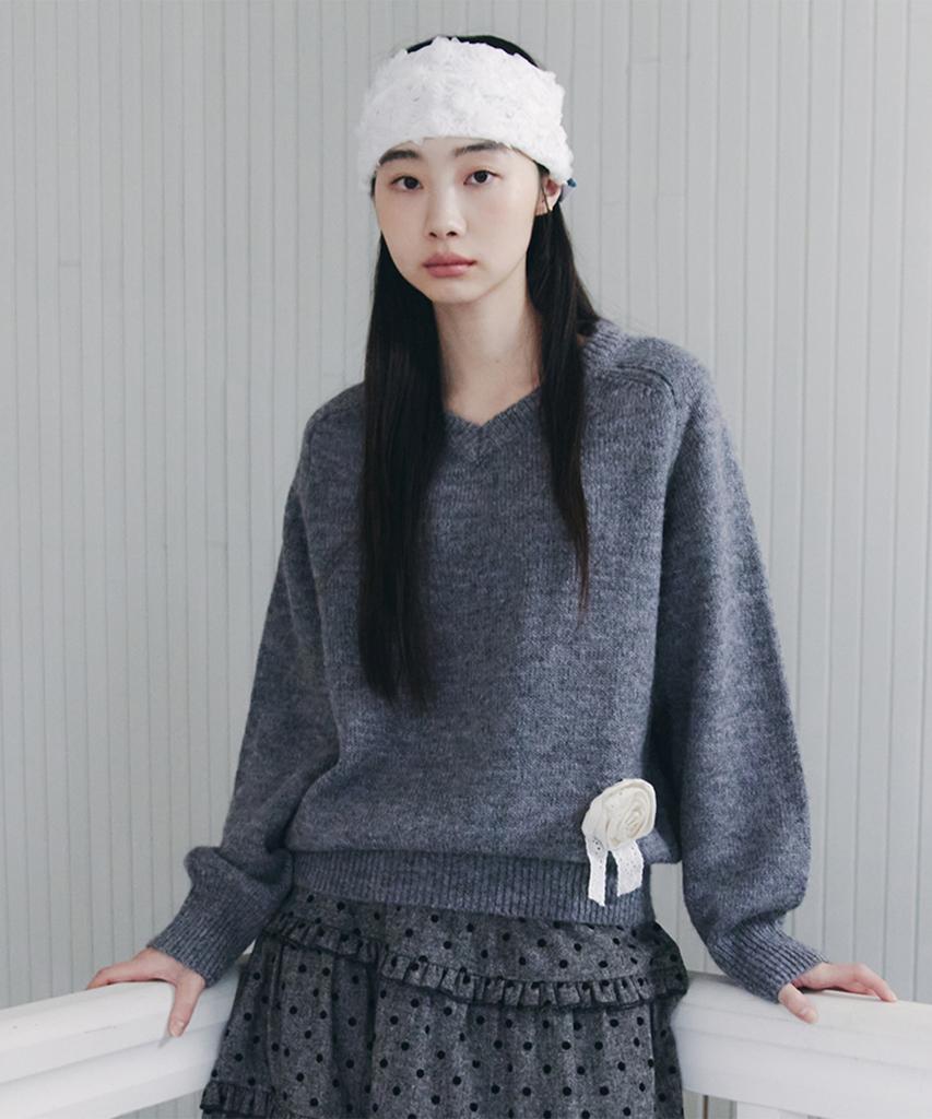 Selliteiljeu V-Neck Alpaca Knit_Grey