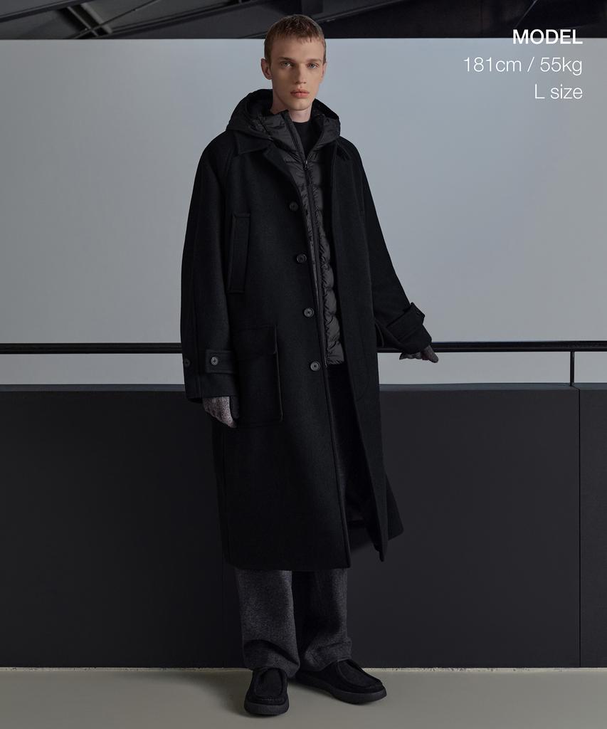 Musinsa Standard Wool Blend Oversized Muff Balmacaan Coat [Black]