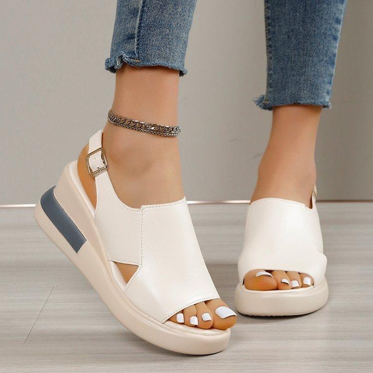 

New Summer Platform Wedge Sandals Women s Fashion Back Soft Leather Plus Size Fish Mouth Muffin Shoes 35