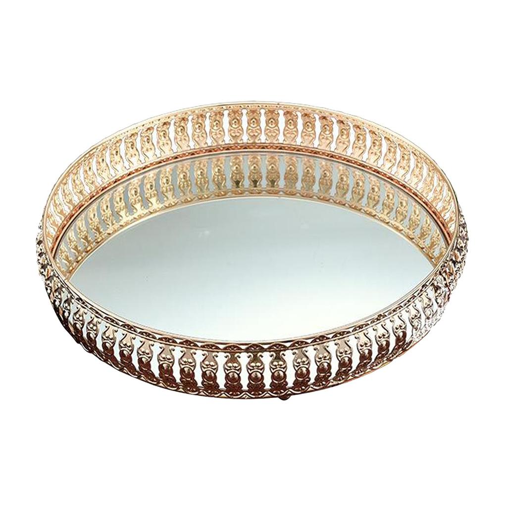 Large Decorative Tray ,Vintage Glass Jewelry Tray with Mirrored Bottom Vanity Organizer Home Ornament