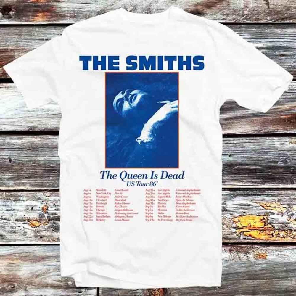 

Футболка из 100% хлопка плотностью 230 г/м2 с надписью «The Smiths Us Tour 86 Queen Is Dead» в винтажном ретро-стиле, классный подарок для мужчин и женщин, унисекс, мультяшный аниме-топ, футболка B1085 XS белый