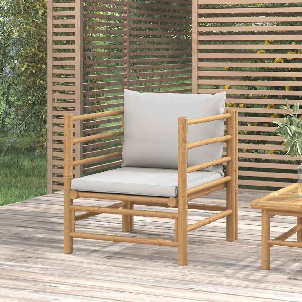 Vidaxl Sofa Ogrodowa Z Jasnoszarymi Poduszkami, Bambusowa