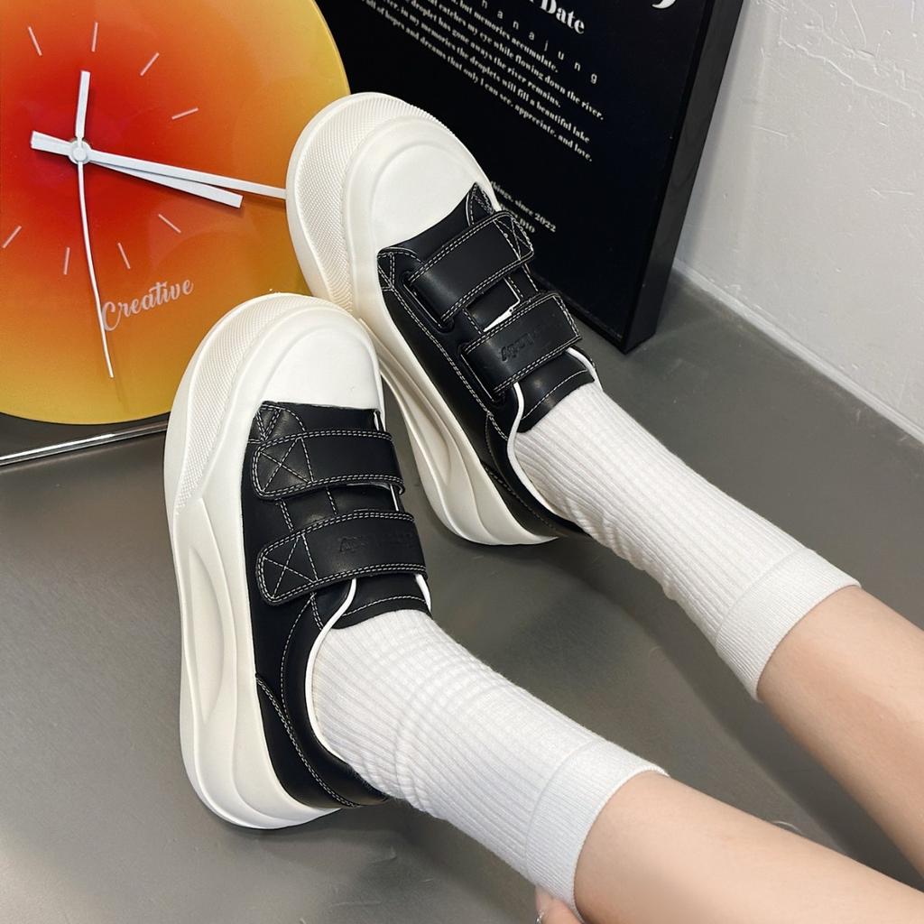 Leather Women's Shell Head Sports Board Shoes Spring and Autumn New Velcro Platform Muffin Biscuits Little White Shoes