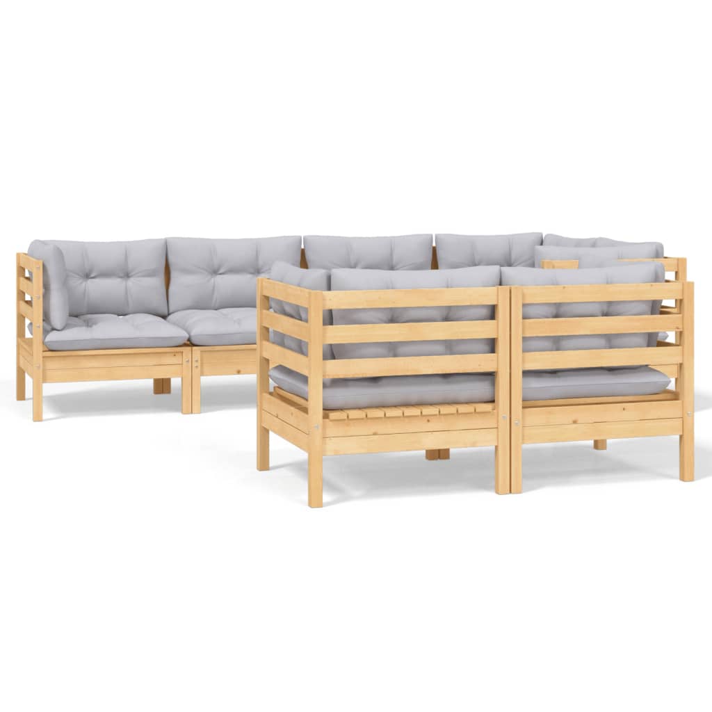 Vidaxl 7-Cz. Garden Lounge Set, Grey Cushions, Pine