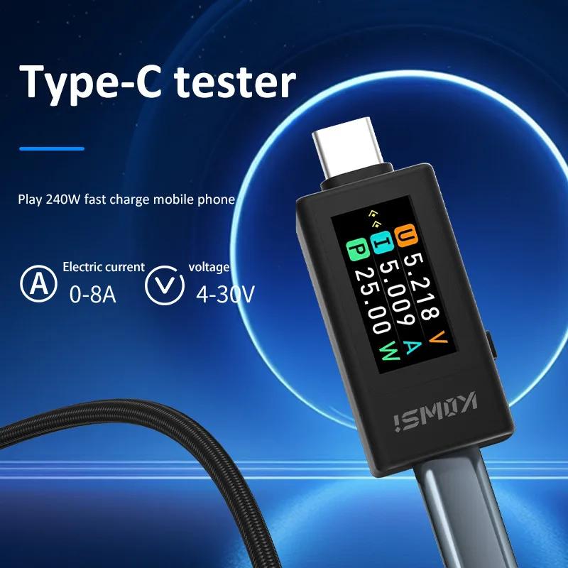 Type-C Color Screen Digital DC Voltage Ammeter Power Meter 4-30V 0-8A Cell Phone Charger Capacity Tester with Power Off Memory