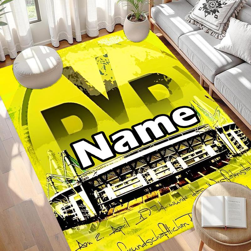 Alfombra Personalizada con Nombre y Estampado del Borussia Dortmund, Alfombra Versátil para Decoración del Hogar, para Sala de Juegos, Apartamento, Balcón, Entrada, Pasillo Regalo