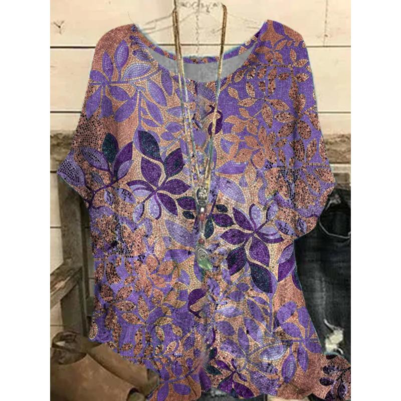 

Plus Size Plus Size Women s T-shirt round Neck Short Sleeve Printed Pattern Summer Trendy Top Casual Fashion Female Clothing 5XL