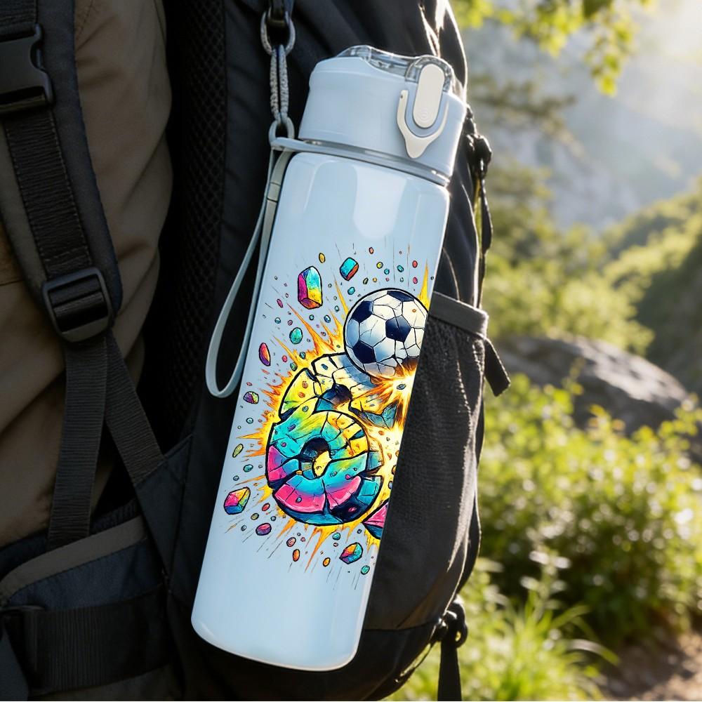 1PC Color Burst Soccer Ball Art Print 750ml Color Plastic Sports Water Bottle Leakproof Flip Straw Lid Suitable for Sports Office Home Use