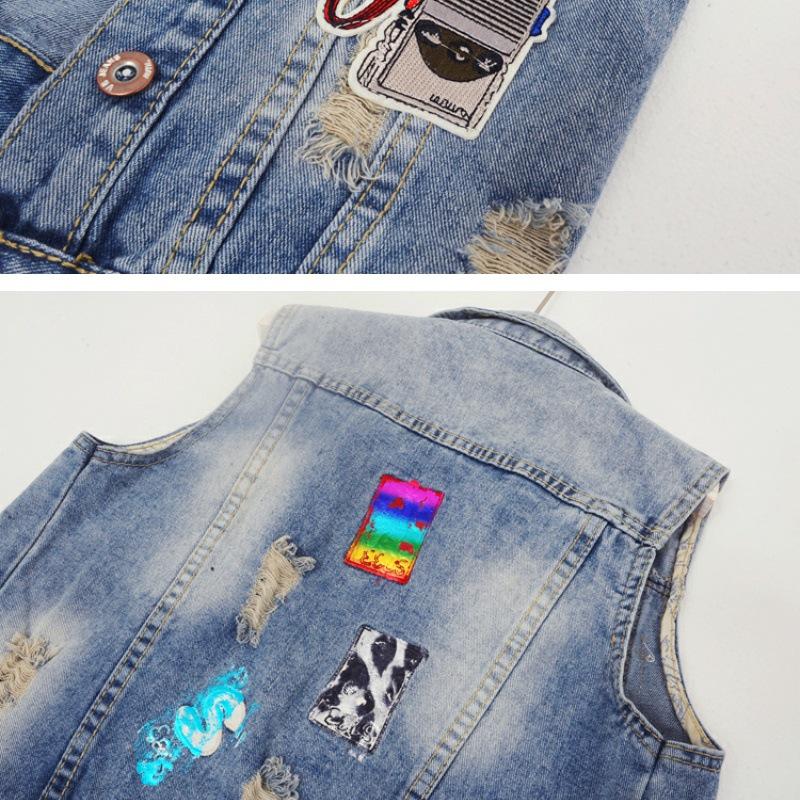 2023 Spring & Fall European Style Patchwork Ripped Denim Vest for Women