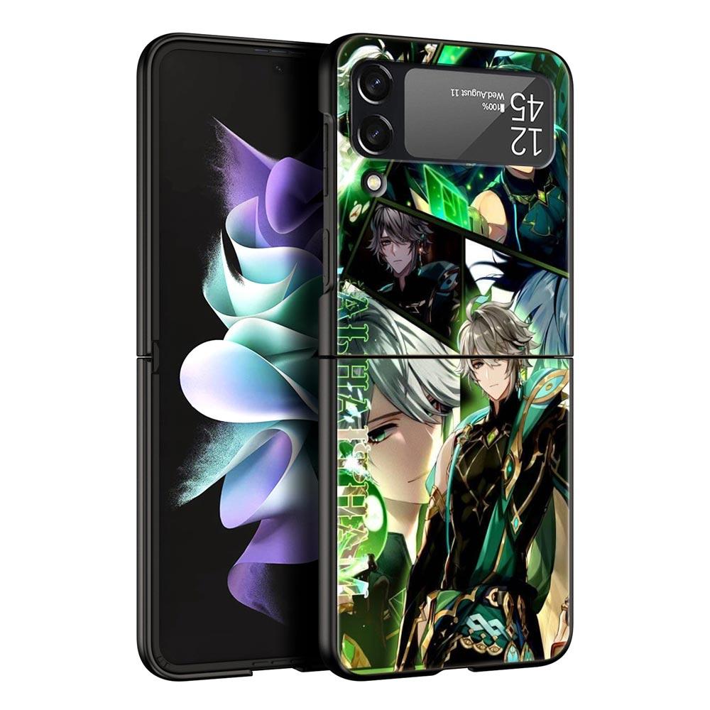 Phone Case For Samsung Galaxy Z Flip 3 4 5 Hard Black Folding PC For Samsung Z Flip3 Cover Shell Genshin impact ayato wanderer