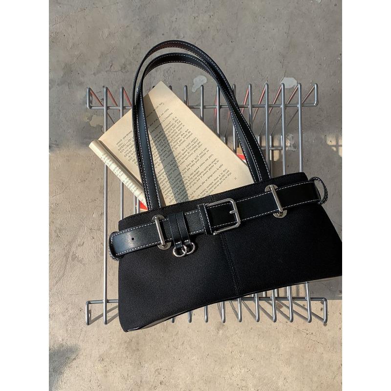 

Underarm bag canvas niche belt splicing design trendy new small square bag women s shoulder bag чёрный