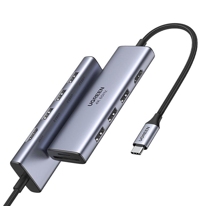 Ugreen USB-C Multiport Hub: 6-in-1 Adapter with Triple USB 3.2, 4K HDMI, SD/TF Reader - Model CM511 (Grey)