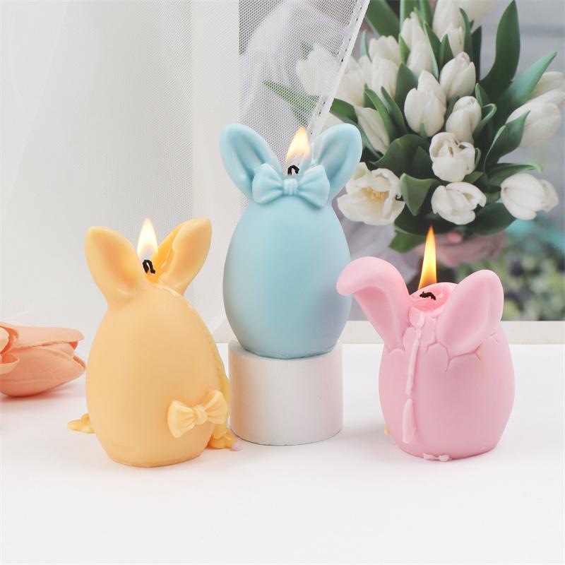 Easter Bunny Egg Silicone Candle Mold DIY Cute Spring Easter Egg With Bowknot Rabbit Ear Sculpture Candle Soap Decoration Party