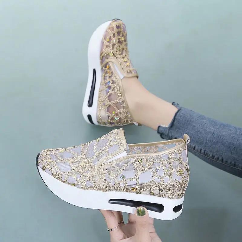 Fashion Designer Luxury Mesh Breathable High On Platform Women's Shoes Aesthetic 39 Comfortable and Elegant Y2k Fashion Ladies Footwear
