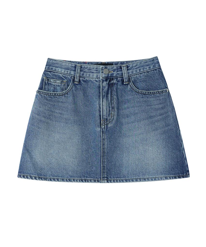 Yuhee Youhee Lettering Denim Mini Skirt Blue