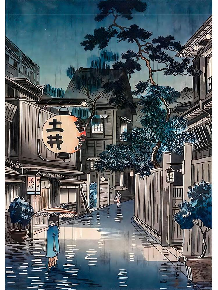 Retro Art Japanese Landscapes Cartoon Poster Canvas Painting Janpan Building View Wall Art For Living Room Home Decoration