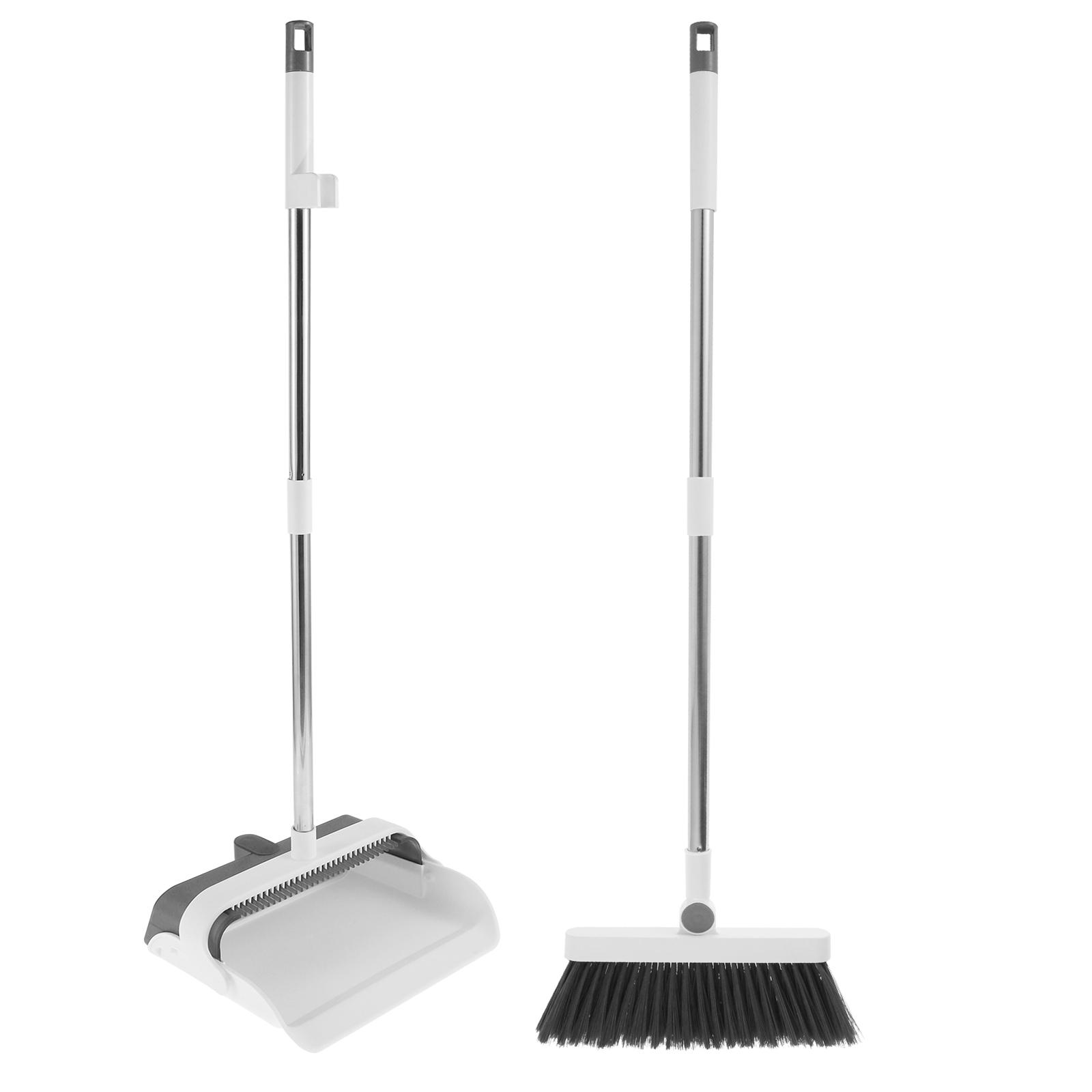 2/3Pcs Broom and Dustpan Set with Adjustable Handle Space Saving Standing with Double Scraper Teeth Flexible Folding Sweeping