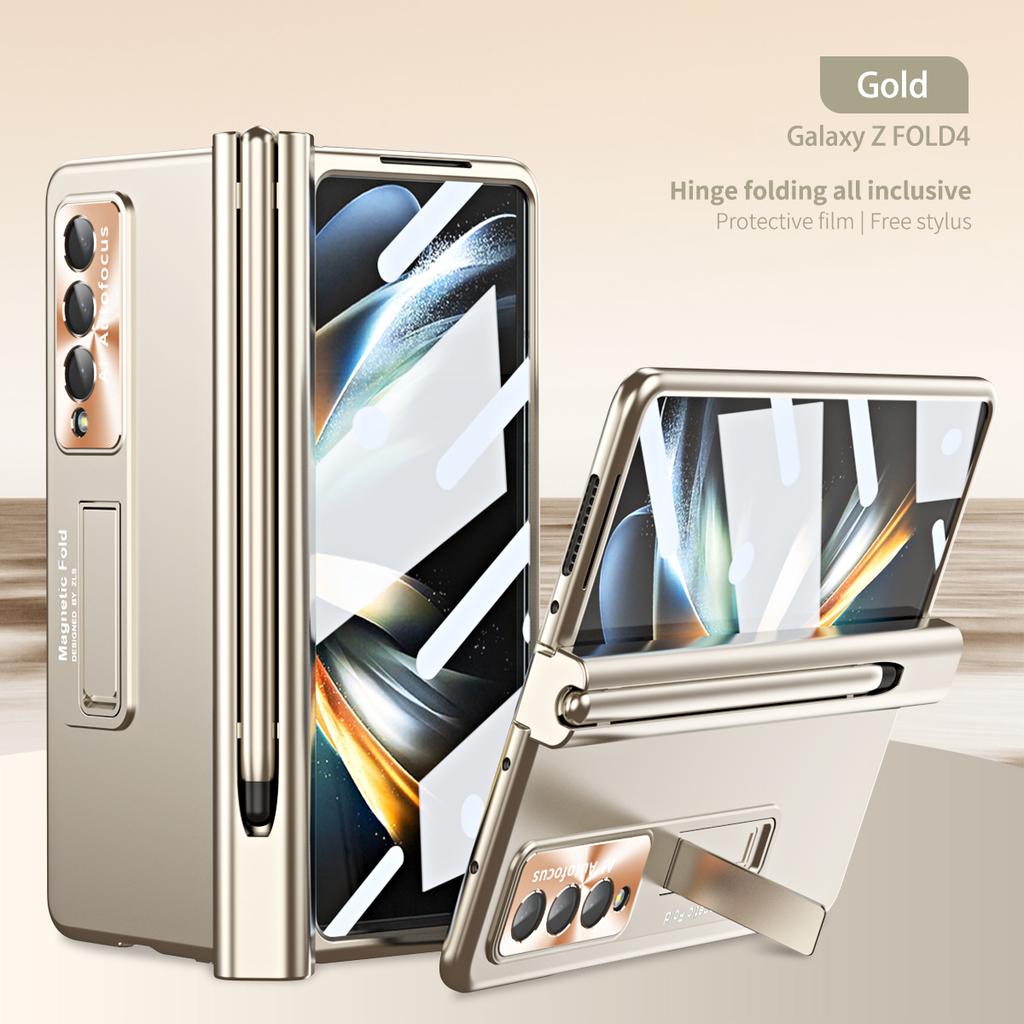 Magnetic Hinge Bracket Case For Samsung Galaxy Z Fold 6 5 4 3 With S Pen Full Protection With Lens Film Cover For Z Fold6 Fold5