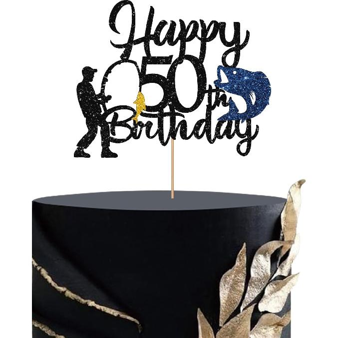 Fishing 70th Birthday Cake Topper, Fish Happy 70th Birthday Cake Topper for Men, Fishing Enthusiast 70th Party Decoration, Men s 70th Birthday Party 50