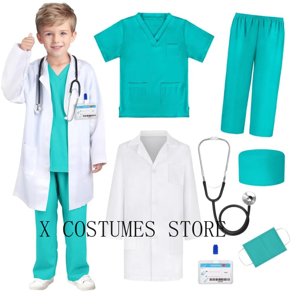 Kid s Doctor Cosplay Nurse Costume Nurse Suit Doctor s V Neck Surgical Suit Boys Girls Halloween Party Epidemic Role Clothing 150cm&Doctors Nurse