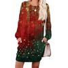 Women's Snowflake Print Fashionable Long-sleeved Round-neck Pocket Dress
