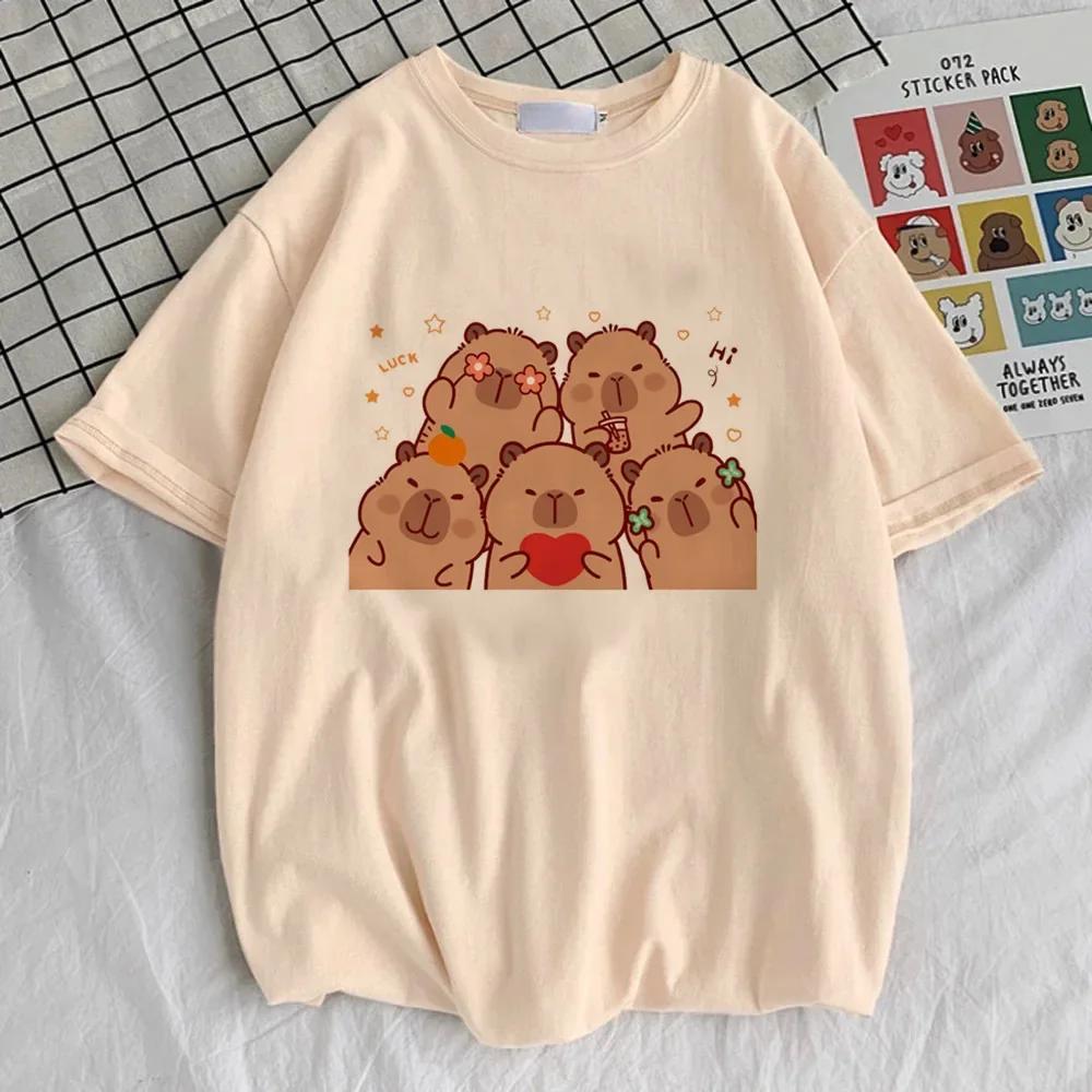 Round Neck T-shirt Cute Tops Women Clothes Capybara Kapibara Women Fashion Kawaii Clothes T-shirts