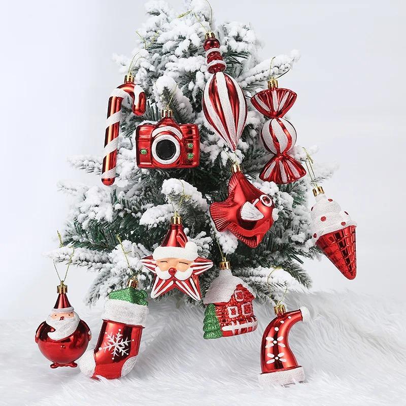 2/4pcs Plastic Christmas Ornaments Small Cartoon Red Pendants For Tree Decor Xmas Hanging Decoration Party Wedding Home Bar Shop
