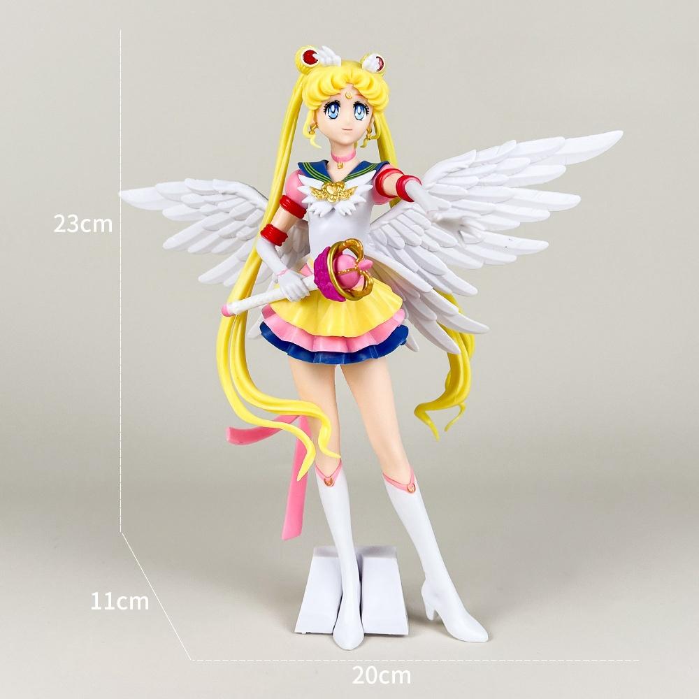 New Cartoon 23cm Anime Sailor Moon Tsukino Action Figure Wings Toy Doll Cake Decoration PVC Model Girls Gift Toy for kid