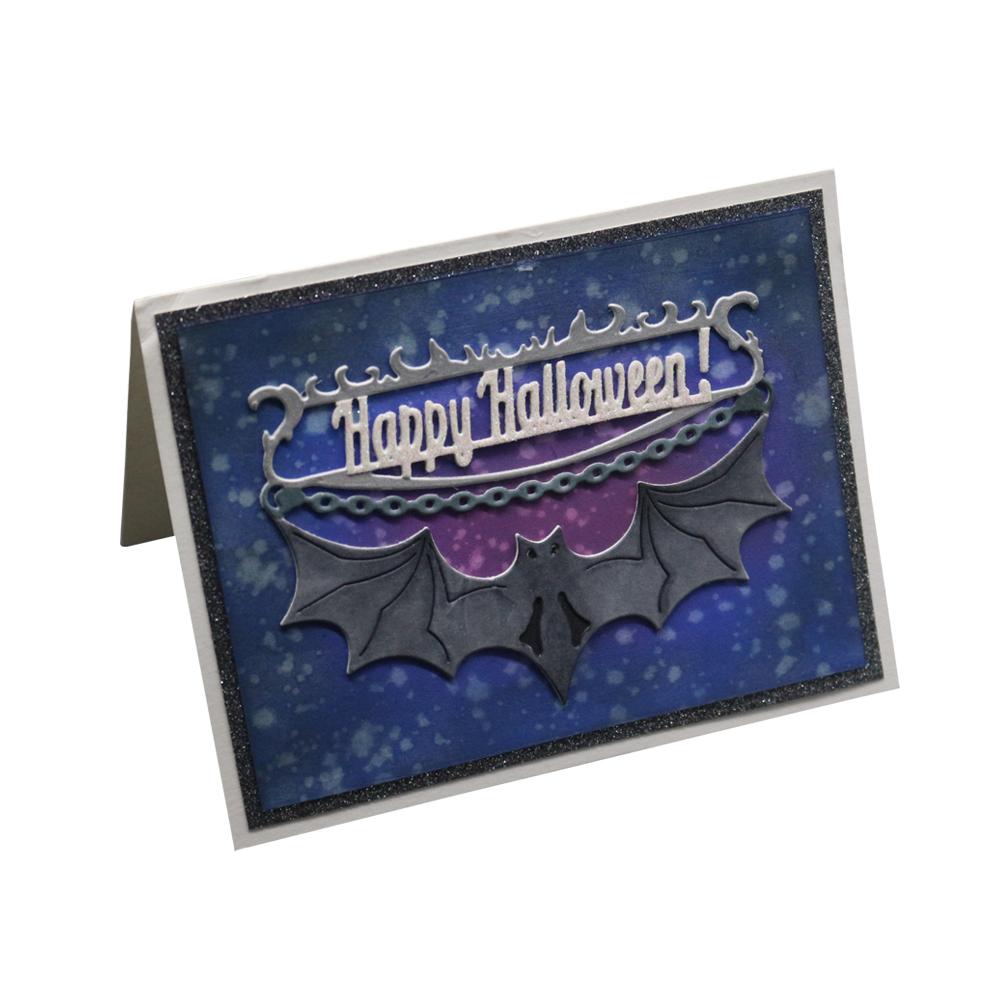 Happy Halloween Bat Frame Metal Silvery Stencil Embossing Cutting Dies For Diy Scrapbooking Paper Album Cards Making