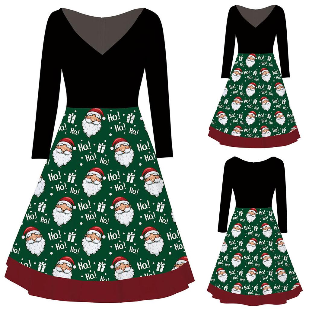 

Модное женское вечернее платье с длинными рукавами и рождественским принтом Санта-Клауса