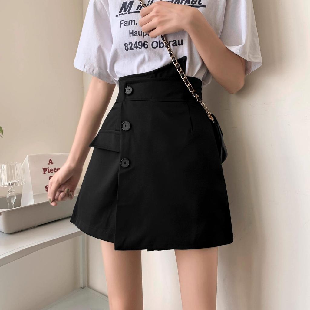 2024 High Waist A-Line Wide Leg Women's Shorts - Korean Style Buttoned Casual Hot Pants for Spring