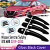 Estilo Cromado Preto Brilhante Para Nissan Sentra Sylphy B18    Adesivo Maçaneta Externa Fibra de Carbono Acessórios para Carro