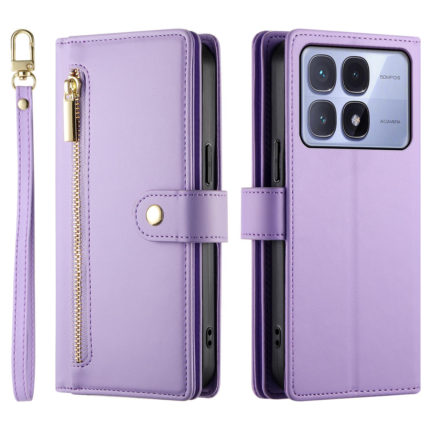 

DF-011 For Xiaomi Redmi K70 Ultra Case Zipper Pocket Wallet Leather Phone Cover with Straps D