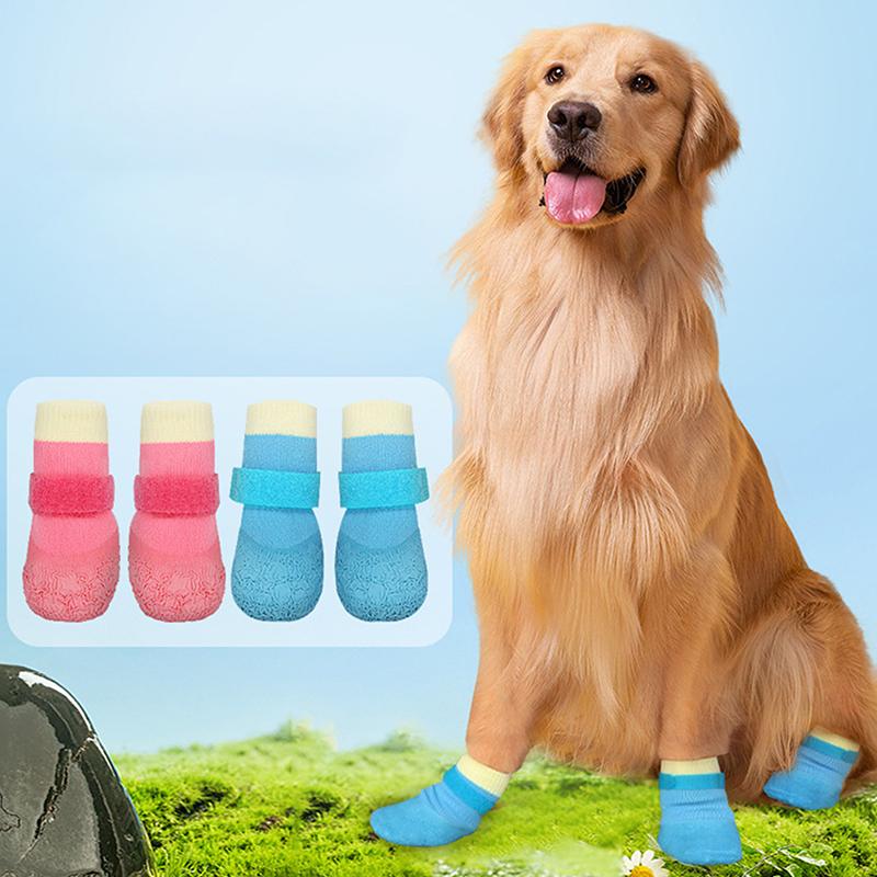 4Pcs/Set Anti-Dirty Adjustable Puppy Mesh Shoes Non-Slip Dog Shoes Wear Resistant Waterproof Dog Foot Cover Pet Supplies
