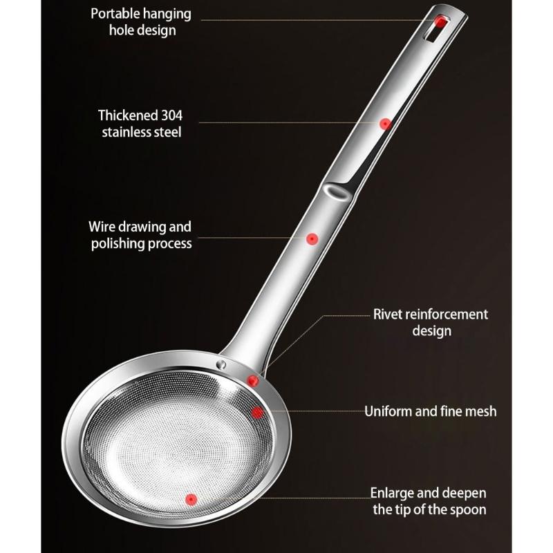 2pcs 304 Stainless Steel Grease Skimmers Spoon Fine Mesh Colander For Efficient Foam Removal Cooking Accessories